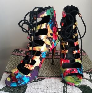 Multicolored Peep Toe Booties